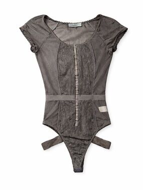Carmella Scoop Neck Black Lace Bodysuit with Center Metal Corset Clasps